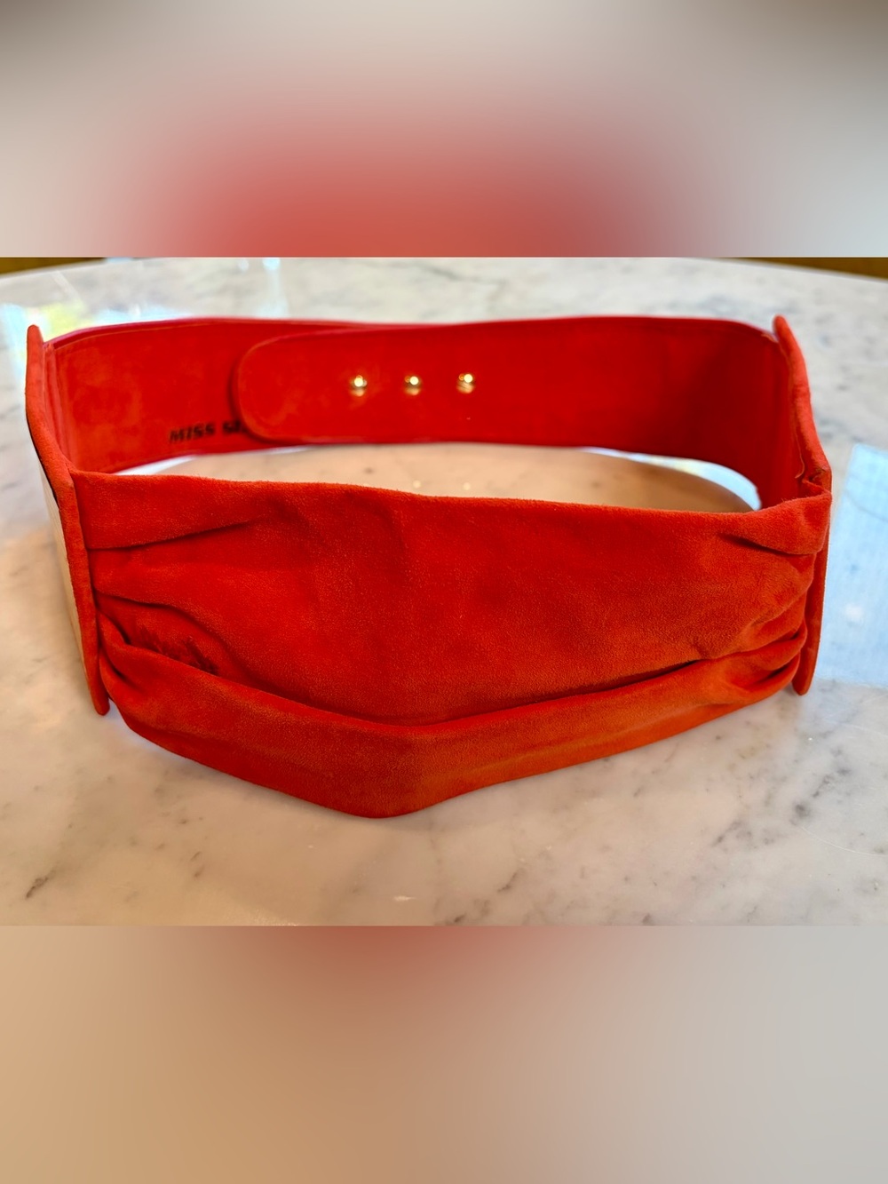 Miss Sixty VTG suede cummerbund belt, disco panels, peg/hole, 4”w, 31-34”, red - Picture 13 of 15